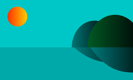 Sunset over the sea landscape background. Vector illustration in flat design style.のイラスト素材