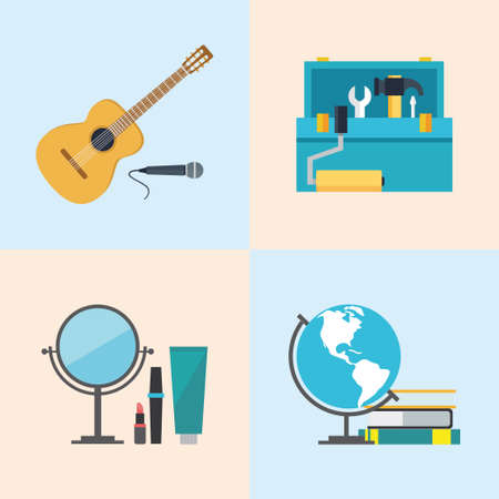 Set icons flat design beauty toolbox studies musicのイラスト素材