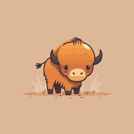 Cute buffalo chibi mascot vector cartoon styleのイラスト素材