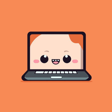 Cute laptop chibi mascot vector cartoon styleのイラスト素材