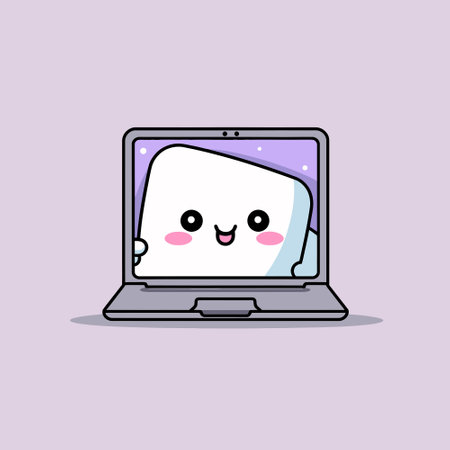 Cute kawaii laptop chibi mascot vector cartoon styleのイラスト素材