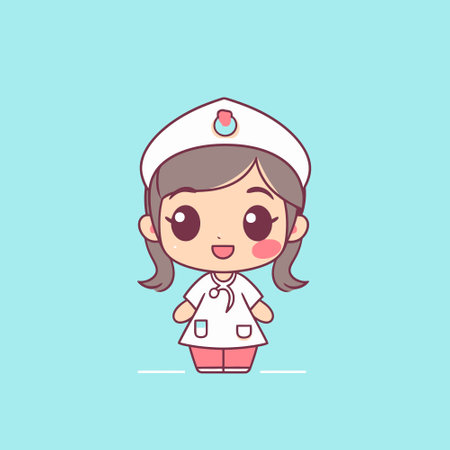 Cute kawaii nurse chibi mascot vector cartoon styleのイラスト素材