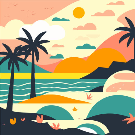 set of sea scape flat scenes vector illustration designのイラスト素材