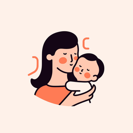 Vector Illustration Of Mother Holding Baby Son In Arms. Happy Mother`s Day Greeting Card.のイラスト素材