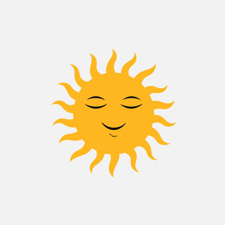 Funny sun icon illustration isolated on white background. Flat style. Vector templateのイラスト素材