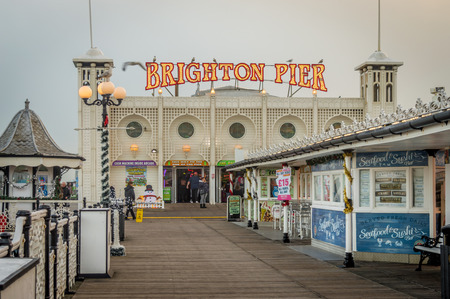 Brighton, Sussex, United Kingdom - 30 Dec, 2016 : A close up view of the Brighton Pier just before sunset, Sussex, United Kingdomのeditorial素材