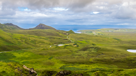 Quiraing on the isle of Skye is popular tourist place, Scotish highland, Scotland, United Kingdomの写真素材