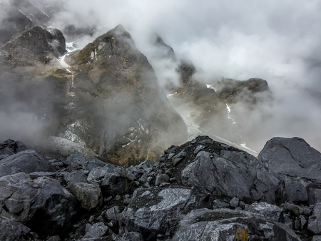 A view of the Kala Patthar or the Black Rock mountains near Lachen, Sikkim, Indiaの写真素材