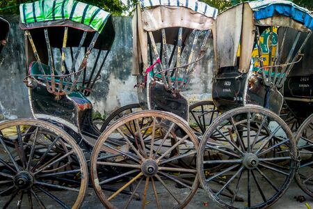 KOLKATA, WEST BENGAL / INDIA - NOVEMBER 30, 2019: Traditional hand pulled indian rickshaw on the street of Kolkata, Indiaのeditorial素材