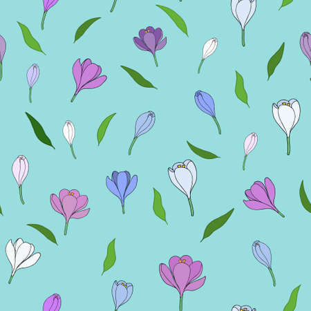 Seamless pattern with handdrawn crocuses. Limpet Shell backgroundのイラスト素材