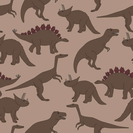 seamless pattern.  set of dinosaurs. Warm Taupe backgroundのイラスト素材
