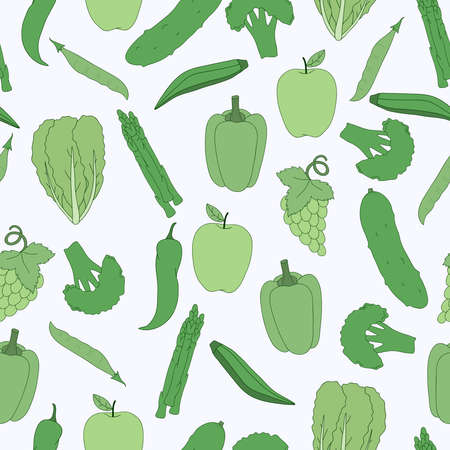 Vector vegetables and fruits pattern. hand-drawn healthy food seamless background.