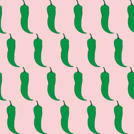 Seamless abstract hand-drawn pattern with green chili pepper