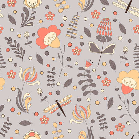 Seamless abstract hand-drawn floral pattern.のイラスト素材