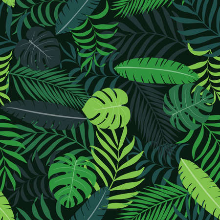 Tropical background with palm leaves. Seamless floral pattern.のイラスト素材