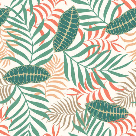 Tropical background with palm leaves. Seamless floral pattern.