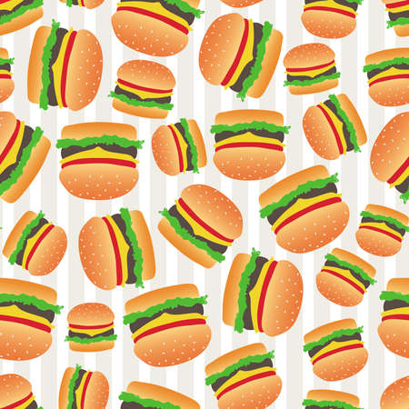 Seamless abstract pattern with hand-drawn burgers. Flat design.のイラスト素材