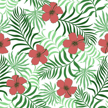 Tropical background with palm leaves. Seamless floral pattern. Summer vector illustrationのイラスト素材