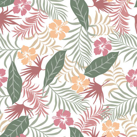 Tropical background with palm leaves. Seamless floral pattern. Summer vector illustration. Flat...