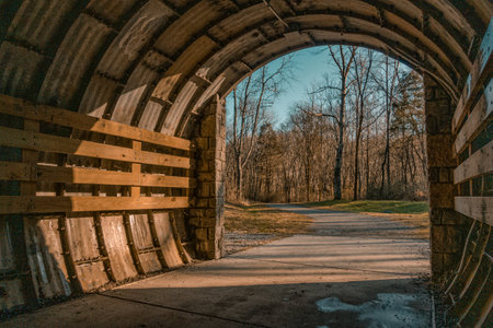 Historic stone bridge at Percy Warner Park, Nashville, Tennesseeの写真素材