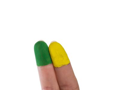 Two Fingers with painted finger tipsの写真素材