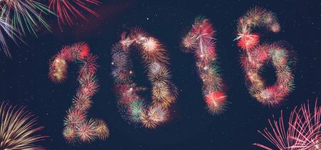 bright Fireworks 2016 on sky on New Year
