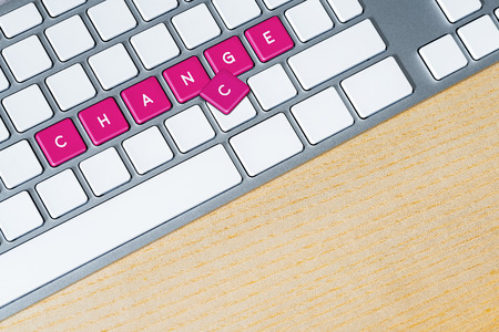 Change written in single letters on keyboard buttons with a spare button for forming the word Chance out of Change for personal development and strategy for career growth as conceptの写真素材