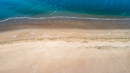 Aerial view taken  at a beach and blue sea as seaside from zeeland in the Netherlandsの写真素材