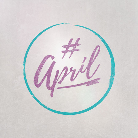 # Hashtag April written in pink on grey background as template in handwritten styleの写真素材