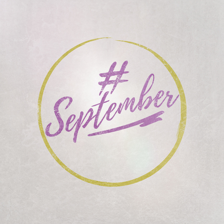 # Hashtag September written in purple on grey background as template in handwritten styleの写真素材