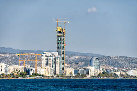 Coastline of Limassol, Cyprus with multiple construction sitesの写真素材