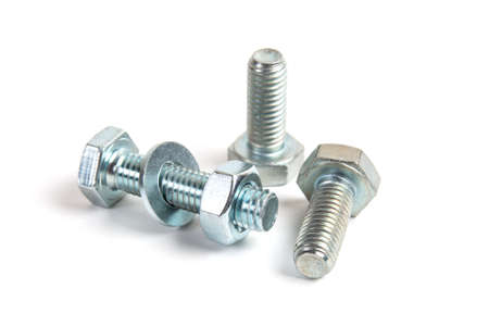 bolt and nut isolated on white backgroundの写真素材