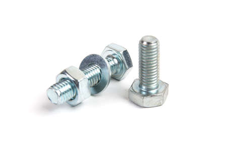 bolt and nut isolated on white backgroundの写真素材