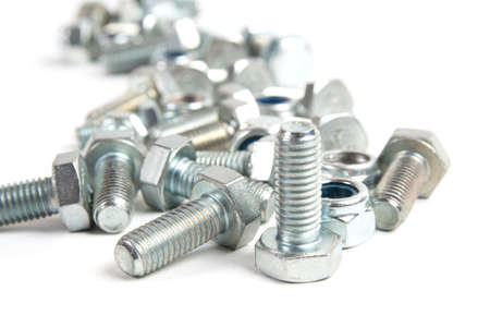 bolt and nut isolated on white backgroundの写真素材