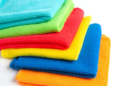 colored microfiber cloths on a white backgroundの写真素材