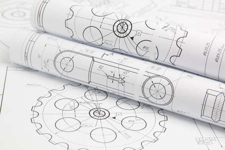 rolls paper engineering drawings of mechanisms and machine