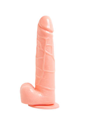 Adult toy dildo on white background close up