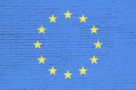 european union flag painted on brick wallの写真素材