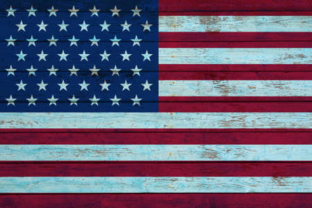 American flag painted on old wooden wall. USA national flagの写真素材