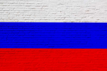 national flag of Russian federation painted on brick wallの写真素材