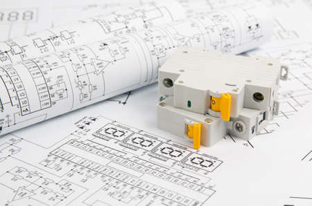paper electrical engineering drawings and pencilsの写真素材