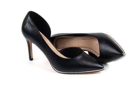Women's black classic shoes on a white backgroundの写真素材