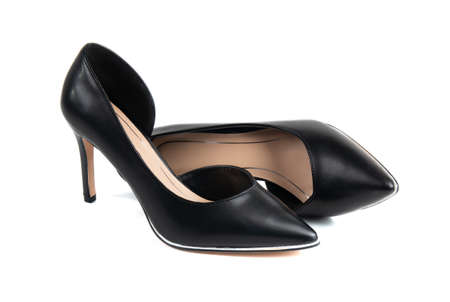 Women's black classic shoes on a white backgroundの写真素材