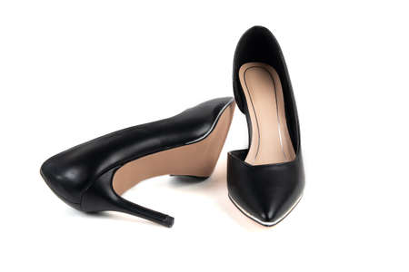 Women's black classic shoes on a white backgroundの写真素材