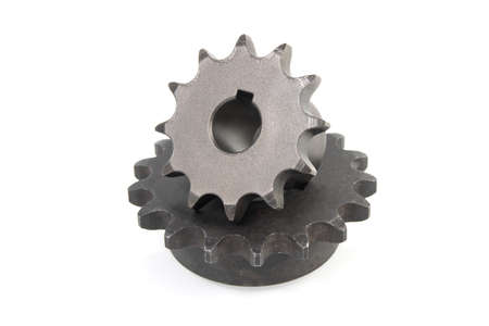 Industrial drive sprockets for chains on white backgroundの写真素材