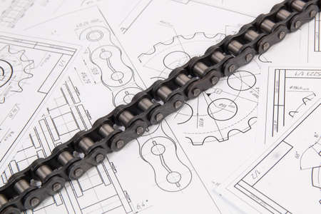 Driving industrial roller chain on a print engineering drawings