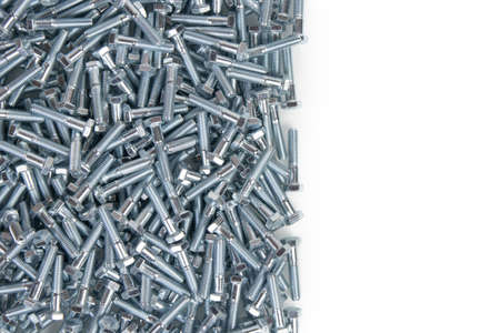 fastener metal bolt ?n white background. top view with copy space