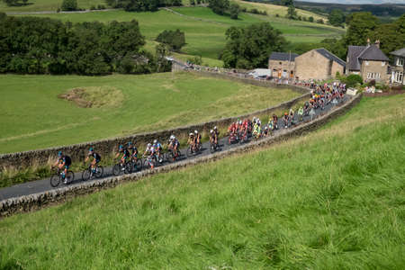 Cycle race coming through Slaidburn, Lancashireの写真素材