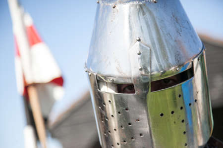 Reenactment soldier in helmetの写真素材