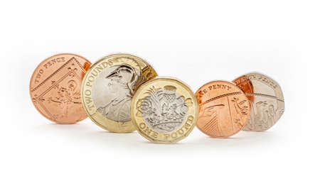 UK coins including pound and pennyの写真素材